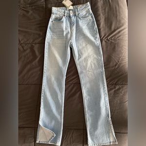 H&M straight light wash jeans with slit detailing
